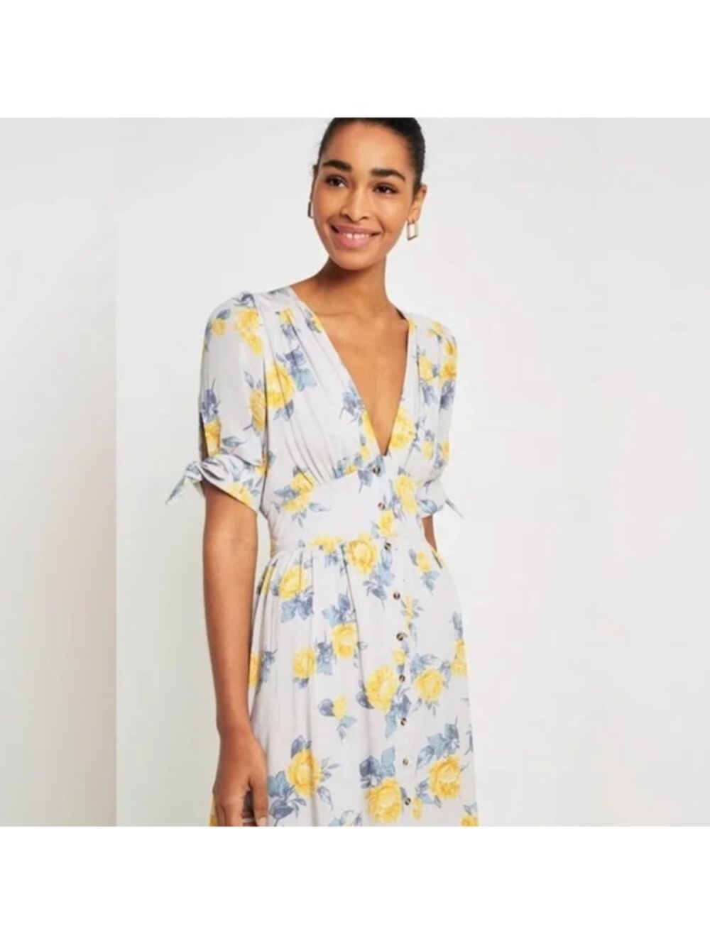 Free People Boho Floral Yellow & Blue Midi Dress - Picture 5 of 6